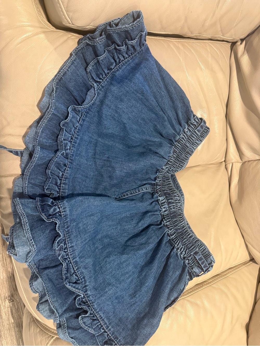 We The Free Blue Drawstring Ruffle Hem Shorts - Picture 3 of 9